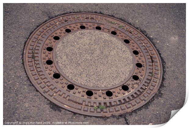 Closeup shot of sewer hatch Print by Ingo Menhard