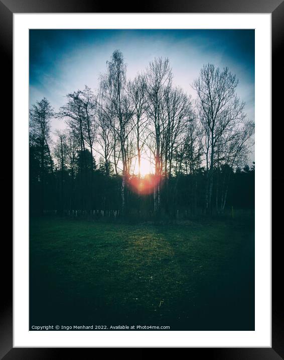 Sunrise in the middle of trees Framed Mounted Print by Ingo Menhard