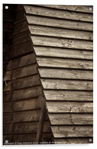 Vertical shot of a roof of a wooden building Acrylic by Ingo Menhard