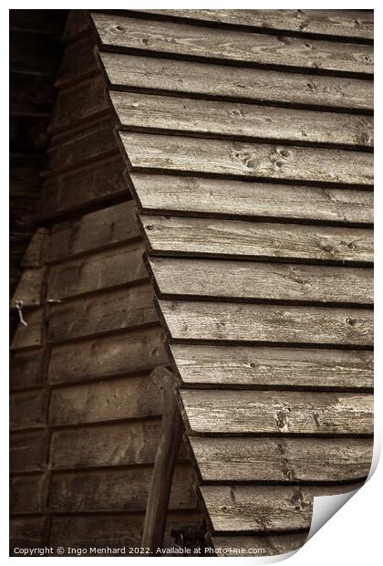 Vertical shot of a roof of a wooden building Print by Ingo Menhard