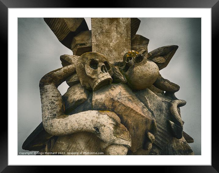 A creepy crafted skull sculpture Framed Mounted Print by Ingo Menhard