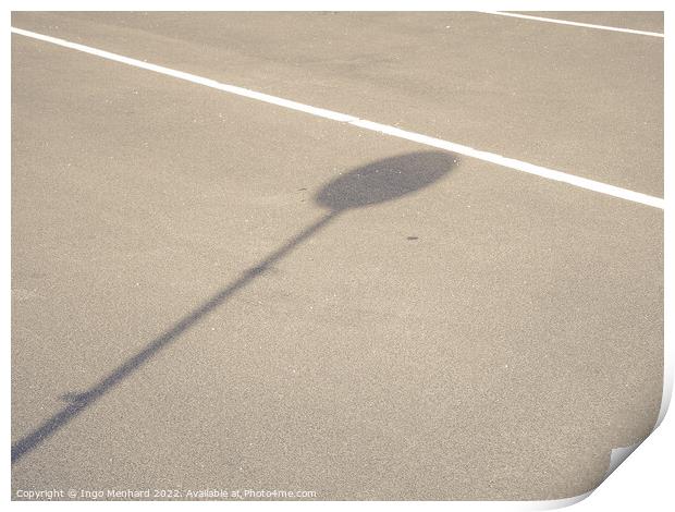 A road with white line-markings and a sign shadow Print by Ingo Menhard
