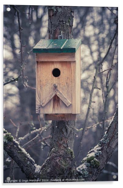 Outdoor bird house in winter Acrylic by Ingo Menhard