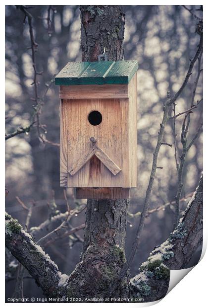 Outdoor bird house in winter Print by Ingo Menhard