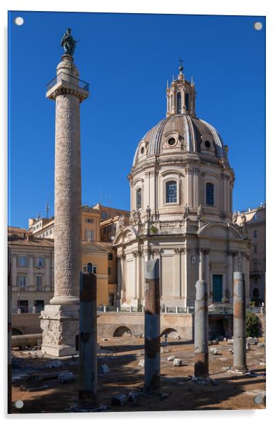 Trajan Column and Church in Rome Acrylic by Artur Bogacki
