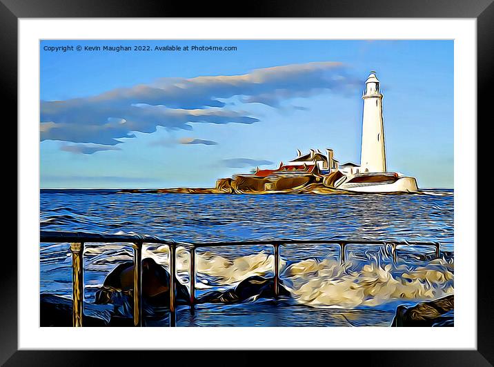 St Marys Lighthouse (Digital Art Water Colour) Framed Mounted Print by Kevin Maughan