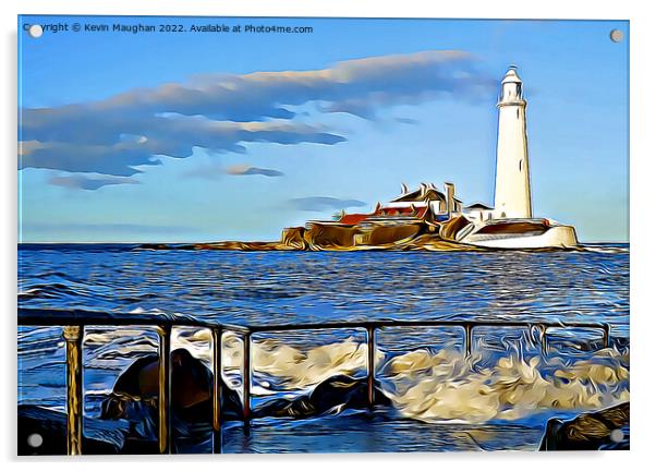 St Marys Lighthouse (Digital Art Water Colour) Acrylic by Kevin Maughan