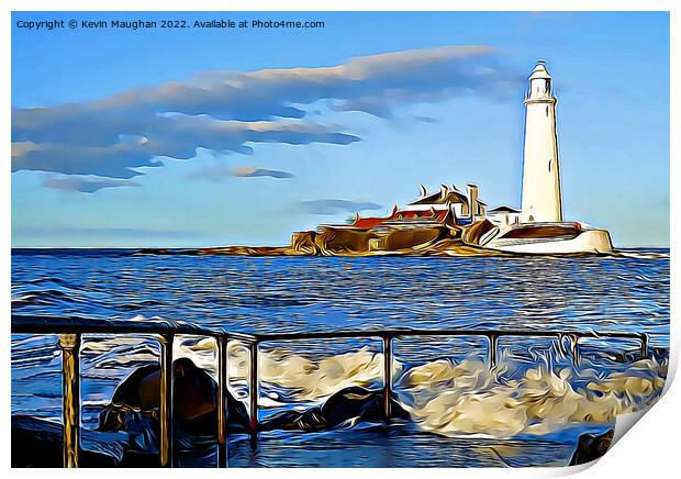 St Marys Lighthouse (Digital Art Water Colour) Print by Kevin Maughan