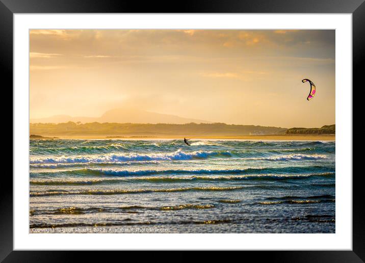 Kite surfing at Rhosneigr Framed Mounted Print by geoff shoults