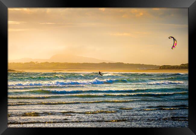 Kite surfing at Rhosneigr Framed Print by geoff shoults