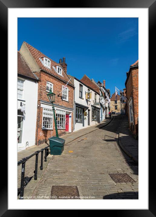 Steep Hill pedestrian traffic junction Lincoln cit Framed Mounted Print by Allan Bell