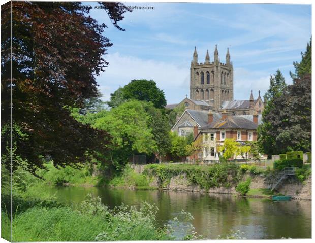 Majestic Hereford Cathedral by the River Canvas Print by Andrew Heaps