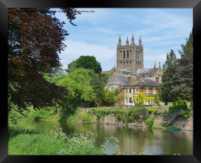 Majestic Hereford Cathedral by the River Framed Print by Andrew Heaps