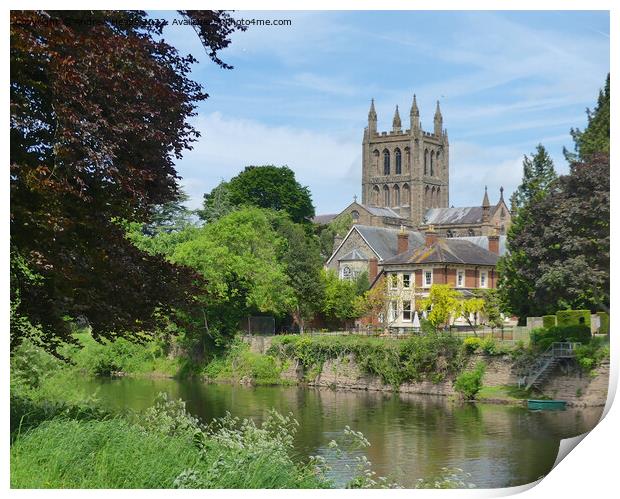 Majestic Hereford Cathedral by the River Print by Andrew Heaps