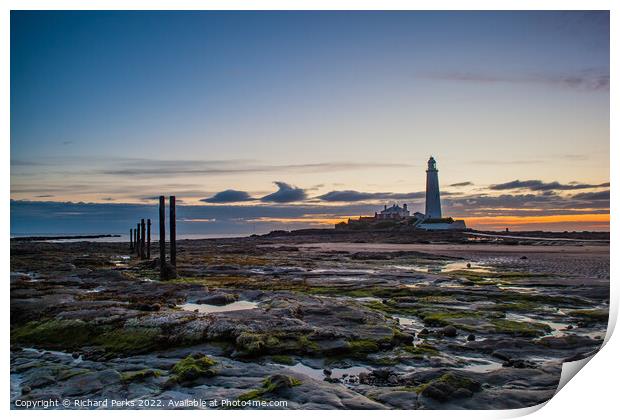 Rockpools at St Mary`s Lighthouse Print by Richard Perks