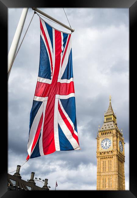 Union Jack in front of Big Ben Framed Print by Jason Wells