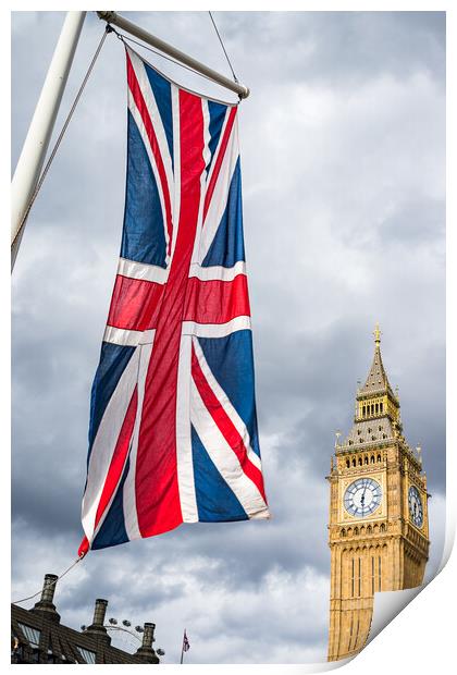 Union Jack in front of Big Ben Print by Jason Wells