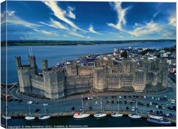 Caernarfon castle aerial shot  Canvas Print by Mike McMahon