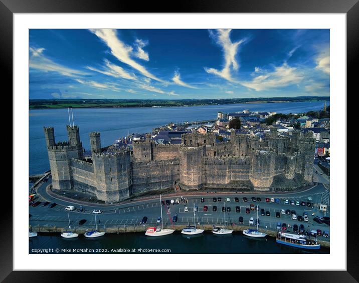 Caernarfon castle aerial shot  Framed Mounted Print by Mike McMahon