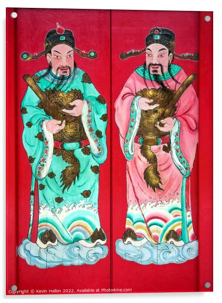 Chinese figures on temple door  Acrylic by Kevin Hellon