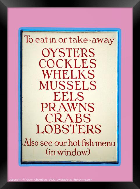 Whitstable Seafood Sign Framed Print by Alison Chambers