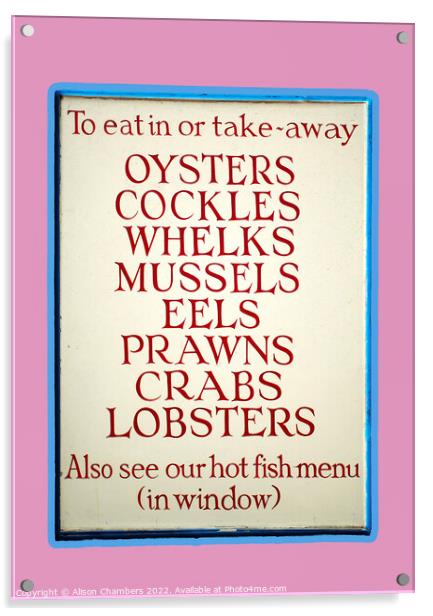 Whitstable Seafood Sign Acrylic by Alison Chambers