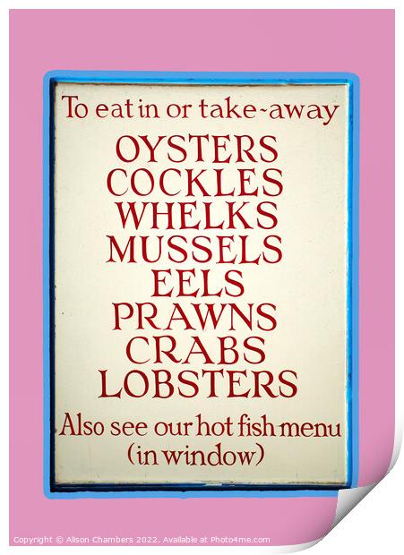 Whitstable Seafood Sign Print by Alison Chambers