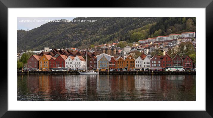 Bergen old town Norway Framed Mounted Print by kathy white