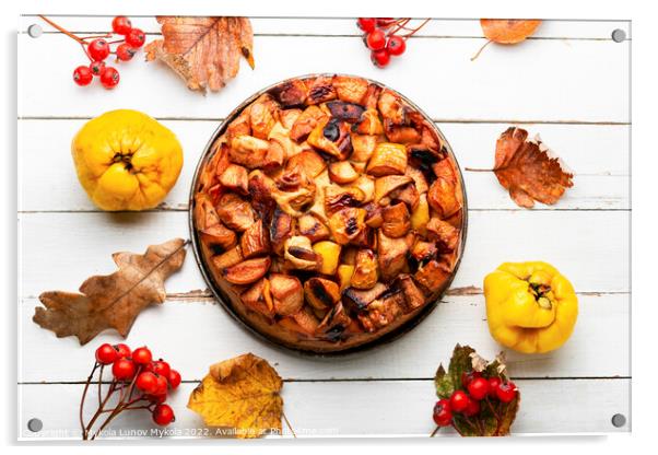 Autumn pie with quince Acrylic by Mykola Lunov Mykola