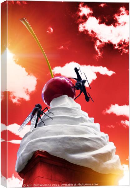 Whipped cream sculpture in red Canvas Print by Ann Biddlecombe