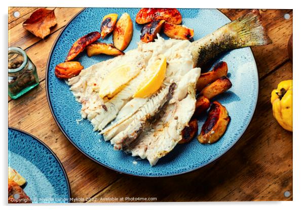 Delicious diet fish, seasonal recipe. Acrylic by Mykola Lunov Mykola