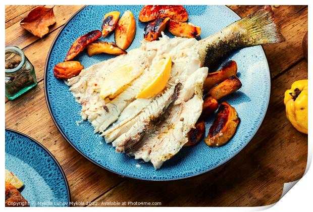 Delicious diet fish, seasonal recipe. Print by Mykola Lunov Mykola