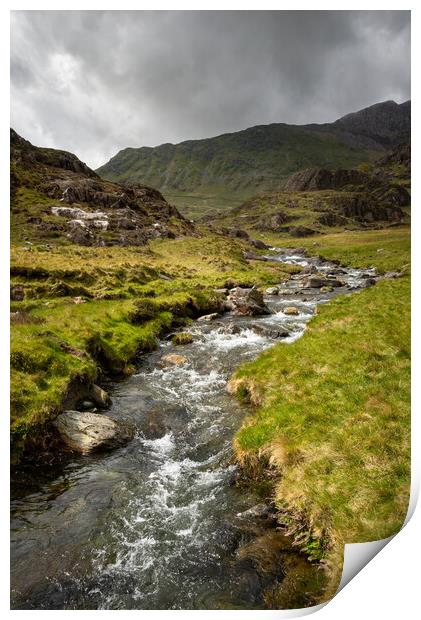 The Afon Cwm Llan by the Watkin Path in the mountains of Snowdonia Print by Andrew Kearton
