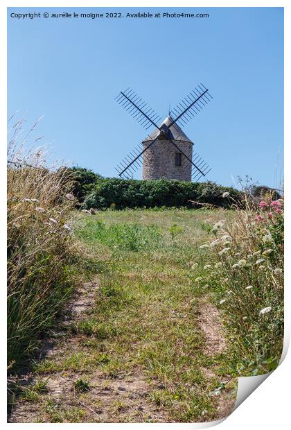 Windmill in Plogoff Print by aurélie le moigne