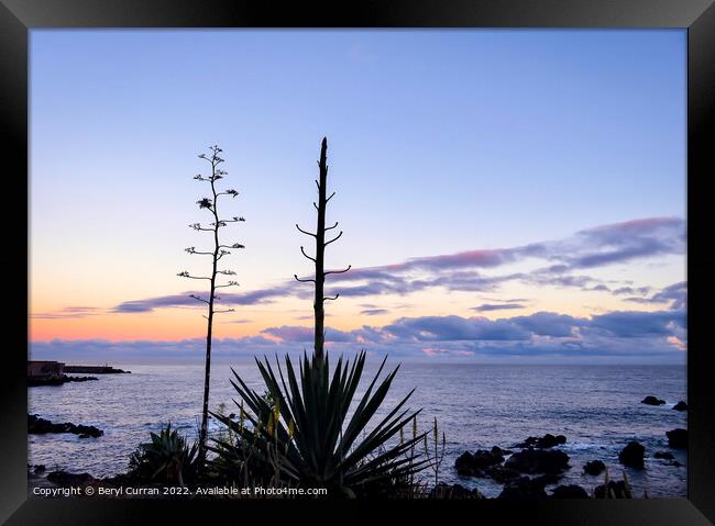 Exotic Sunset on Tenerifes Shoreline Framed Print by Beryl Curran