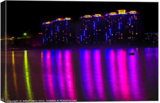 APARTMENTS LIGHTS HUN RIVER FUSHUN LIAONING PROVINCE  Canvas Print by William Perry