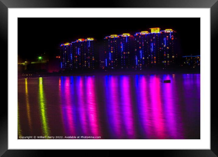 APARTMENTS LIGHTS HUN RIVER FUSHUN LIAONING PROVINCE  Framed Mounted Print by William Perry