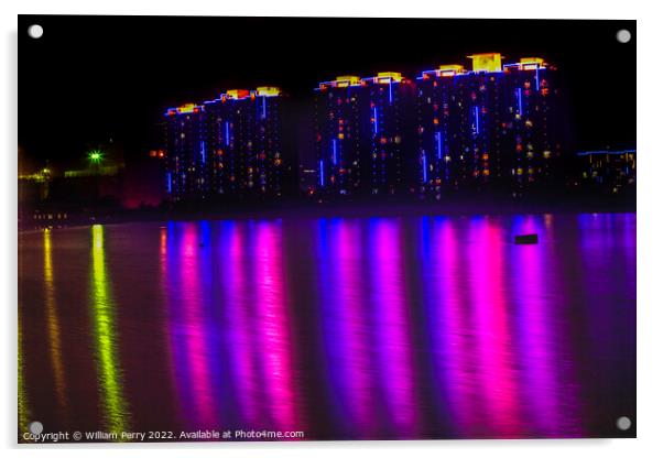 APARTMENTS LIGHTS HUN RIVER FUSHUN LIAONING PROVINCE  Acrylic by William Perry