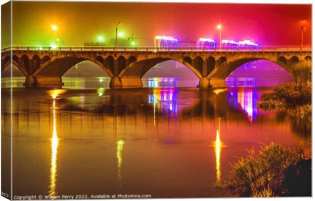 Bridge Hun River Night Fuxin Liaoning Province China Canvas Print by William Perry