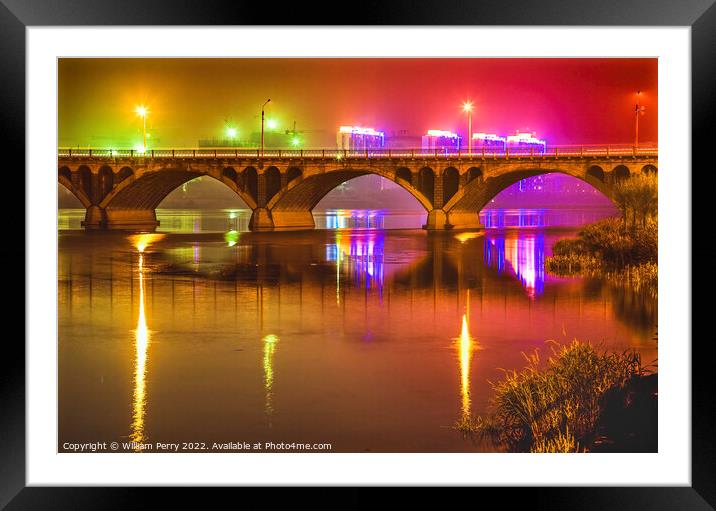 Bridge Hun River Night Fuxin Liaoning Province China Framed Mounted Print by William Perry