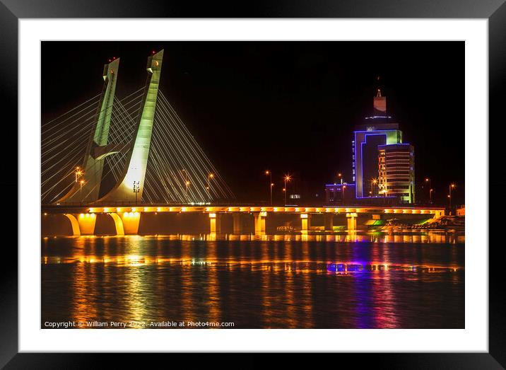 Tianhu Bridge Fuxin Liaoning China Night Reflections Framed Mounted Print by William Perry