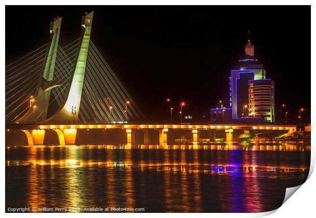 Tianhu Bridge Fuxin Liaoning China Night Reflections Print by William Perry