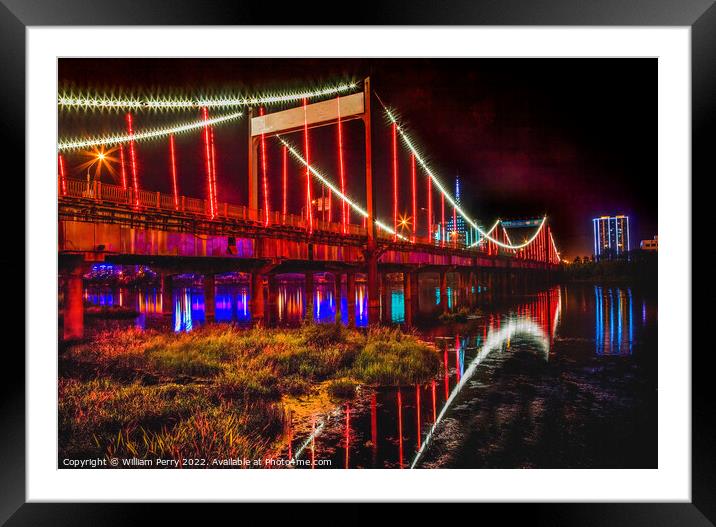Red Lights Jiangqun Bridge Night Fuxin Liaoning China Framed Mounted Print by William Perry