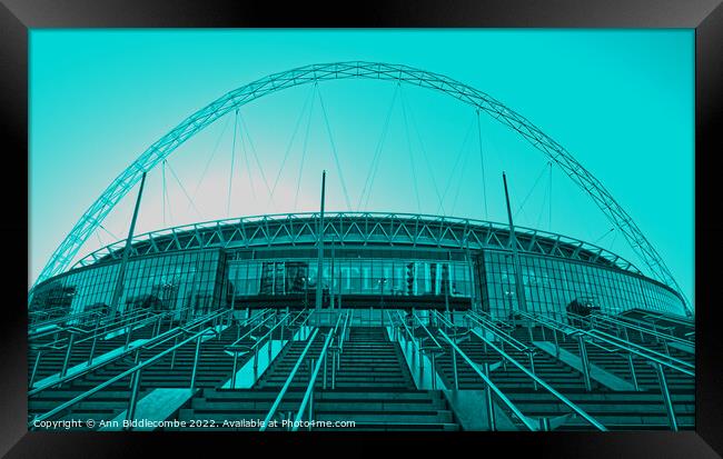 Wembley Stadium in Wembley London in blue Framed Print by Ann Biddlecombe