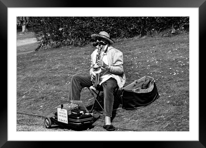 The Jazz Player Mono Framed Mounted Print by Glen Allen