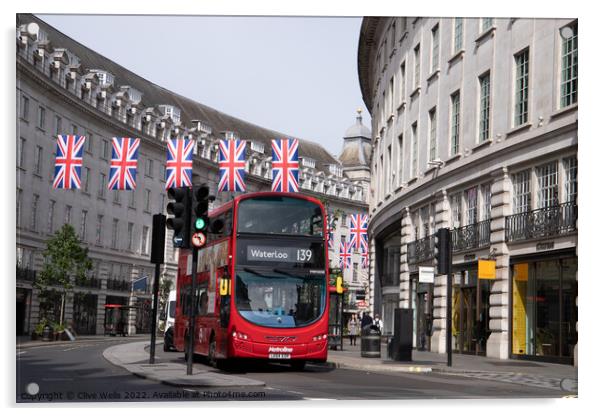 London bus under the flags Acrylic by Clive Wells