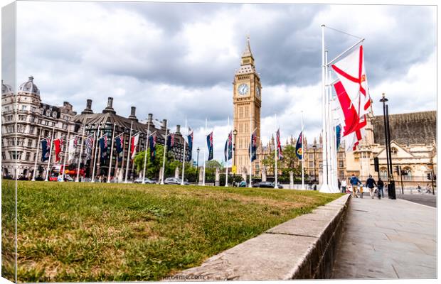 Flags and Big Ben Canvas Print by Clive Wells