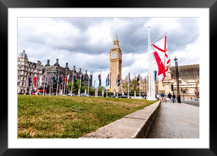 Flags and Big Ben Framed Mounted Print by Clive Wells