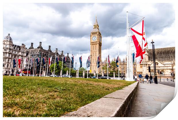 Flags and Big Ben Print by Clive Wells