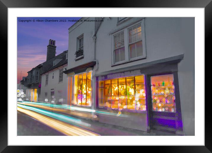 Whitstable Town Centre Light Trails Framed Mounted Print by Alison Chambers